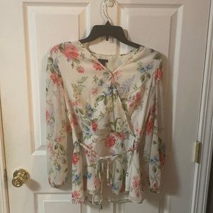 Ann Taylor Wrap Blouse Floral Size 10